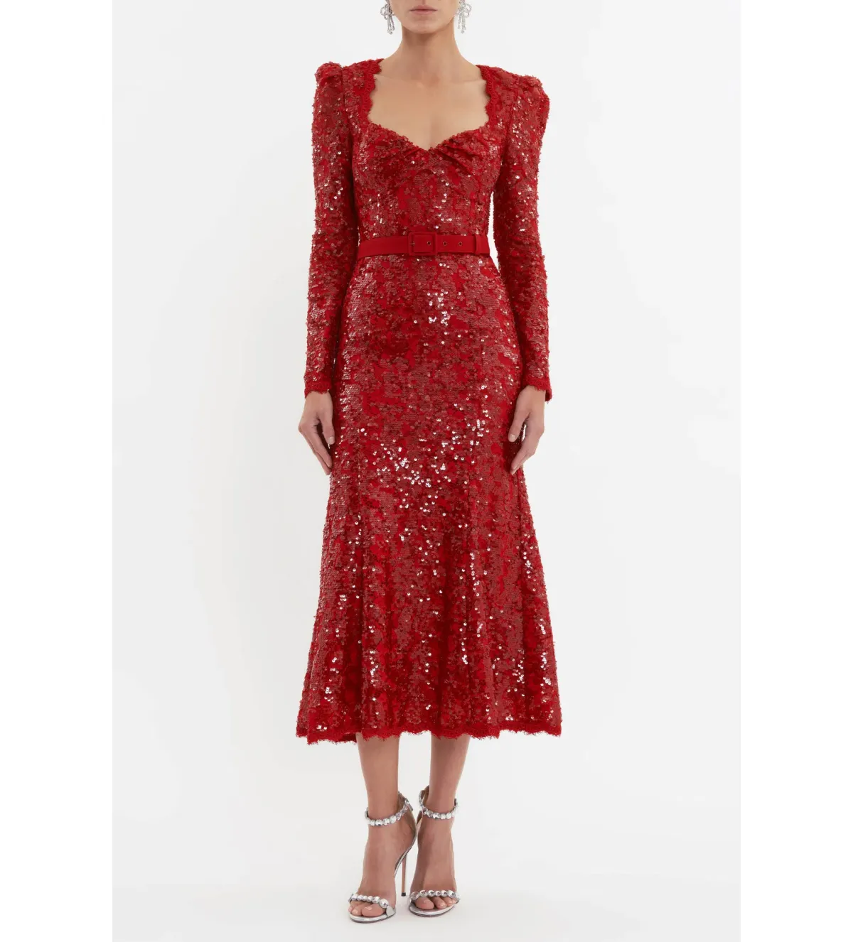 Rebecca Vallance Leyla Long Sleeve Midi Dress in Red Sequin Size AU 10 - Image 1