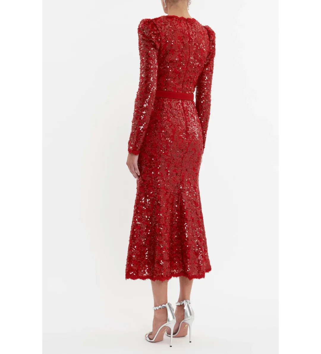 Rebecca Vallance Leyla Long Sleeve Midi Dress in Red Sequin Size AU 10 for rent on The Volte - main image