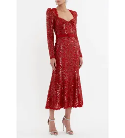 Rebecca Vallance Leyla Long Sleeve Midi Dress in Red Sequin Size AU 10 for rent on The Volte - image 2