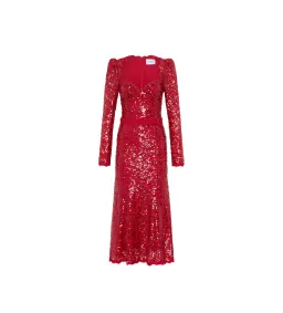 Rebecca Vallance Leyla Long Sleeve Midi Dress in Red Sequin Size AU 10 for rent on The Volte - image 5