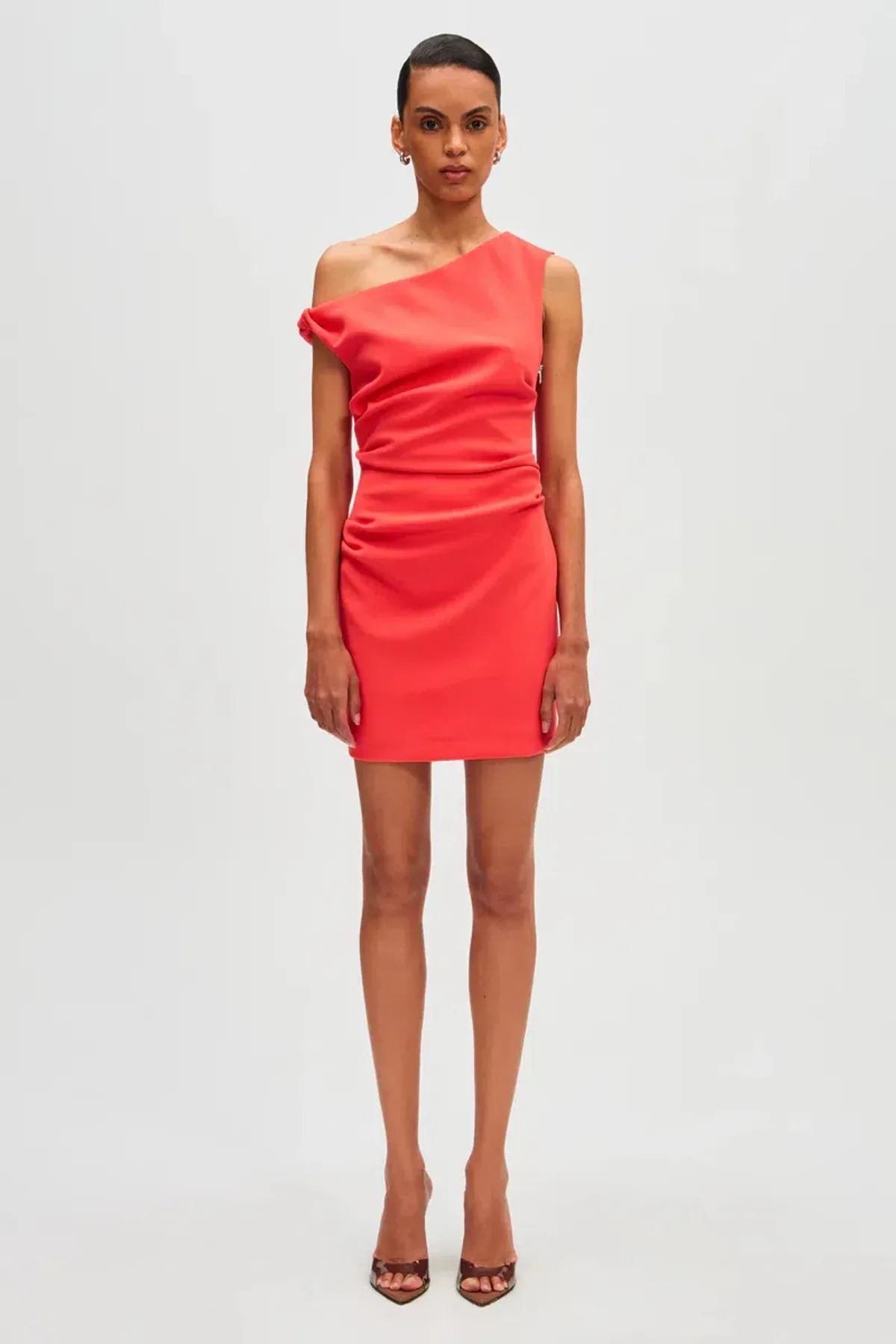 MISHA Mallory Crepe Mini Dress in Coral Size 8/S for rent on The Volte - main image