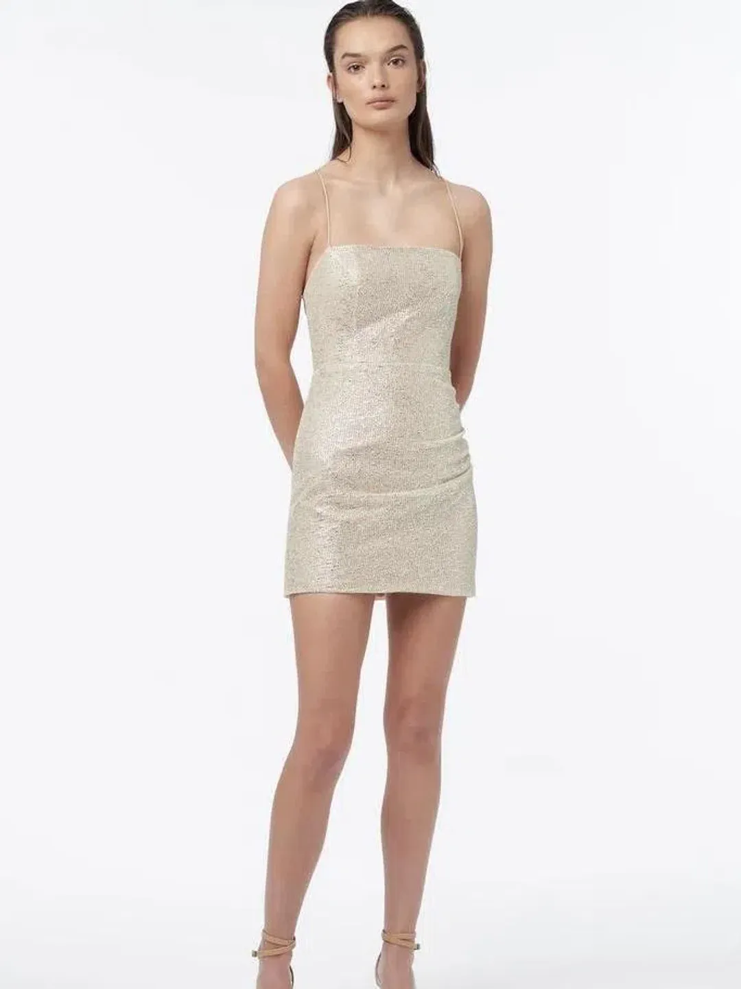 Manning Cartell Metallic Mesh Mini Dress Gold Size 6 for rent on The Volte - main image