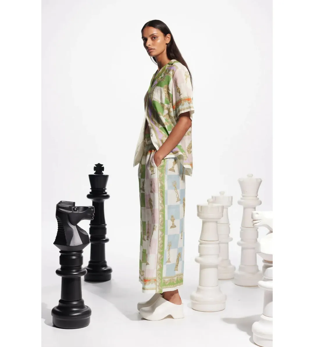 Alemais Checkmate Linen Top & Pants Set Print Size 10 for rent on The Volte - main image