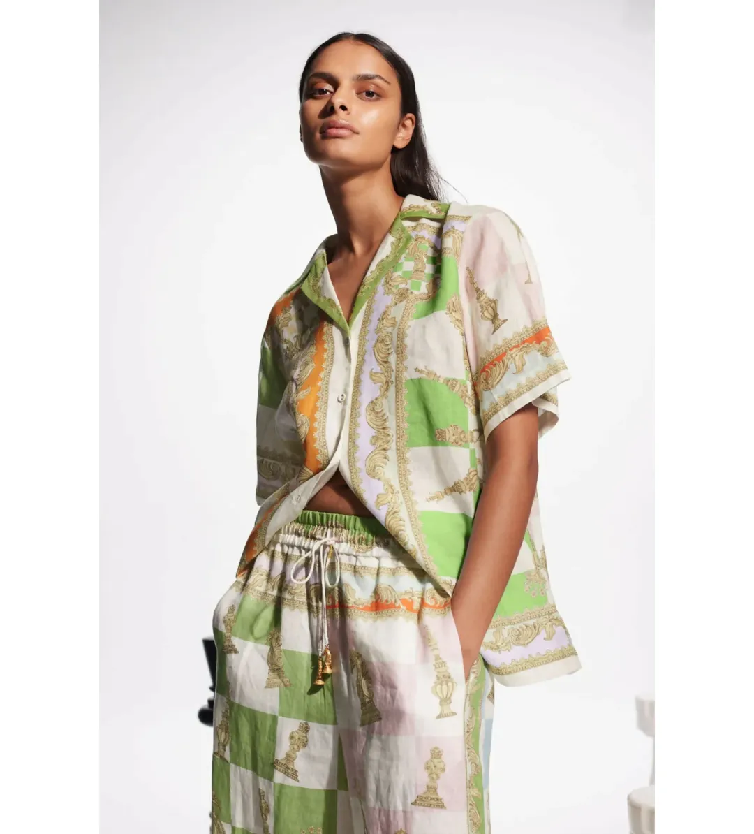 Alemais Checkmate Linen Top & Pants Set Print Size 10 for rent on The Volte - main image