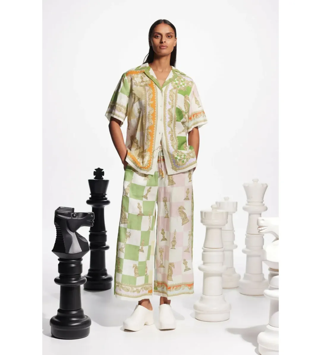 Alemais Checkmate Linen Top & Pants Set Print Size 10 for rent on The Volte - main image