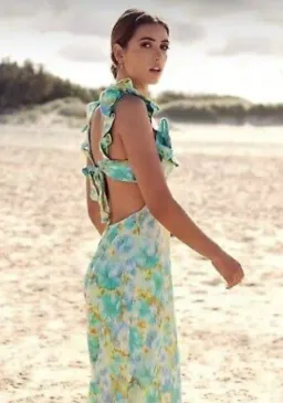 Zimmermann High Tide Frilled Midi Dress Aqua Ikat Floral Size 1 / AU 10 for rent on The Volte - image 3