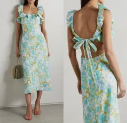 Zimmermann High Tide Frilled Midi Dress Aqua Ikat Floral Size 1 / AU 10 for rent on The Volte - image 6