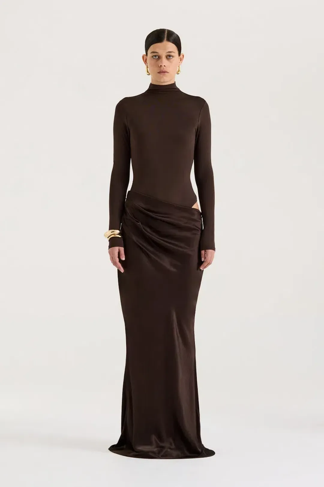 Henne Soraia Long Sleeve Maxi Dress Brown Size S / Size AU 8 for rent on The Volte - main image