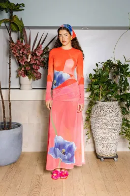 With Harper Lu Panel Mesh Contrast Poppy Maxi Dress Multi Floral Size 6 for rent on The Volte - image 1
