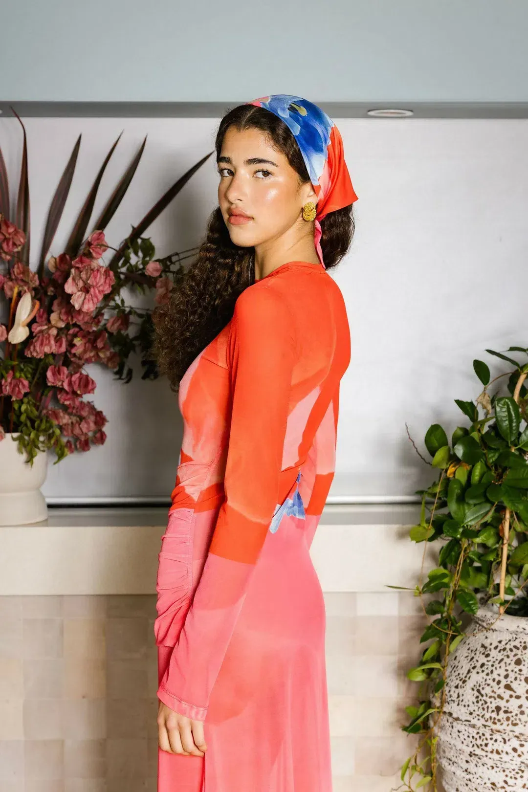 With Harper Lu Panel Mesh Contrast Poppy Maxi Dress Multi Floral Size 6 for rent on The Volte - main image