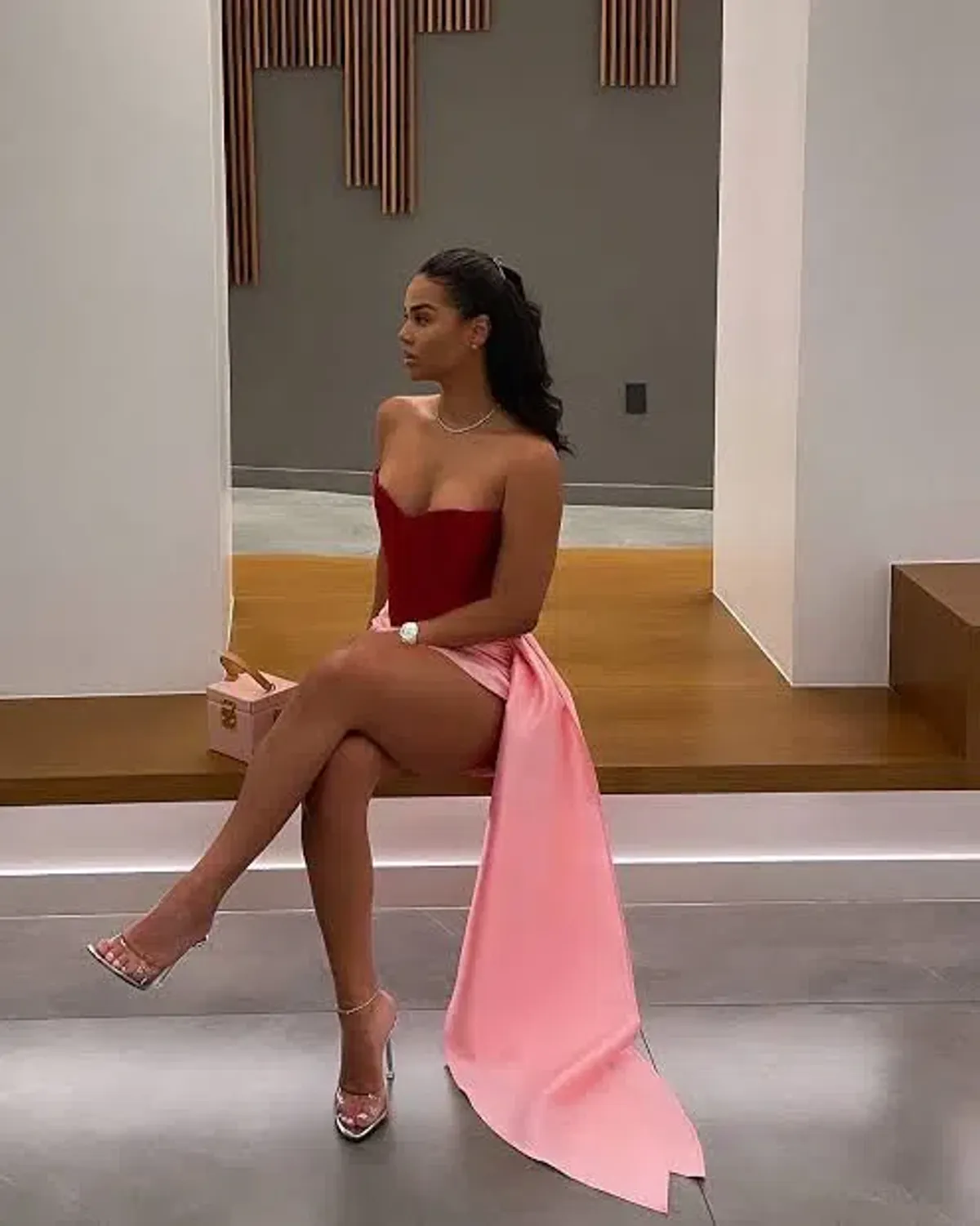 Khirzad Femme Femme Fatale Corset and Metisa Mini Skirt Set Royal Red/Candy Pink Size M / AU 10 - Image 1