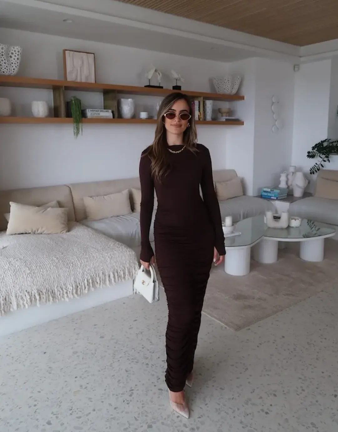 Sneaky Link Caterina Midi Dress Chocolate Size Small / Au 6 for rent on The Volte - main image