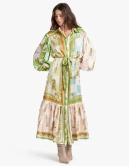 Alemais Checkmate Silk Shirtdress Maxi Dress Multi Print Size 14 for rent on The Volte - image 2