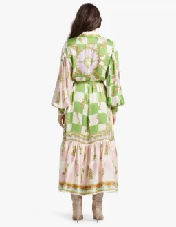 Alemais Checkmate Silk Shirtdress Maxi Dress Multi Print Size 14 for rent on The Volte - image 5