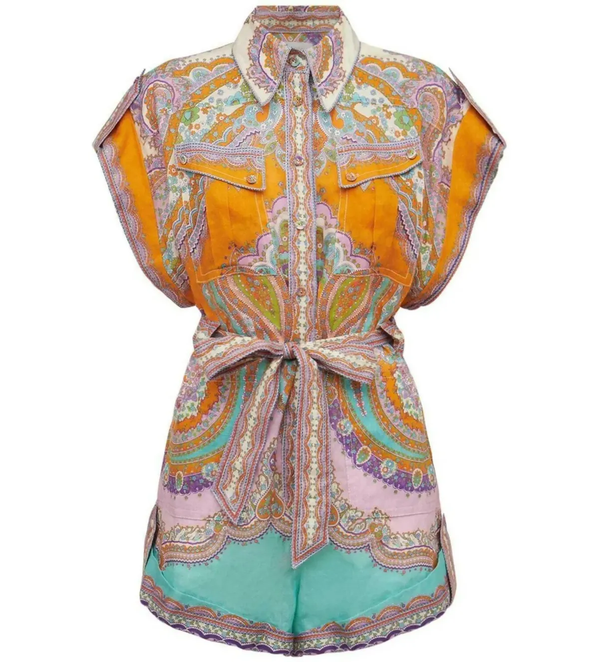Zimmermann Lola Cuffed Playsuit Daisy Paisley Size 1 AU 10 - Image 5