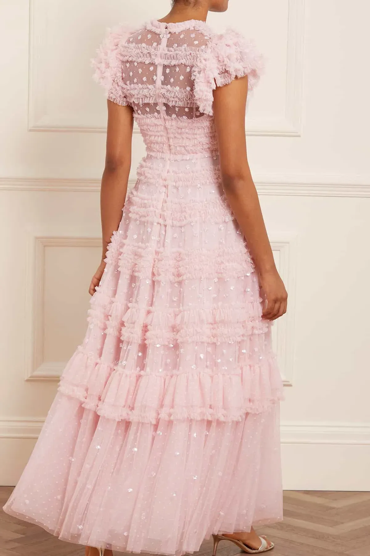 NEEDLE AND THREAD PINK V-NECK GOWN SIZE UK 14 ALTERED TO AU SIZE 10-12 - Image 2