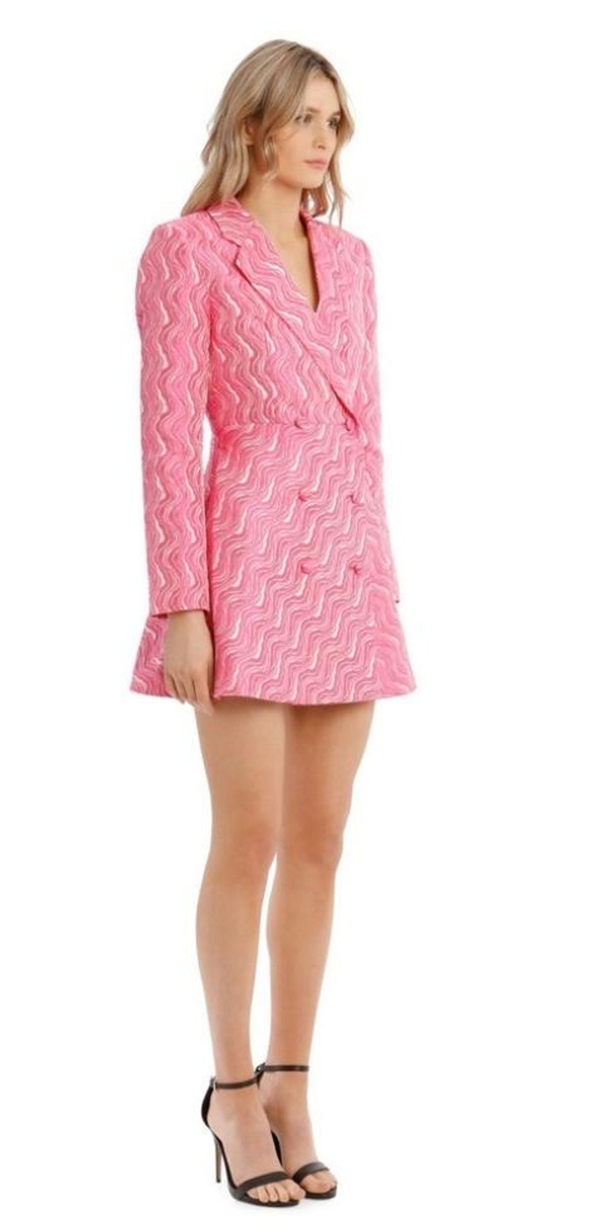 Rotate Double-breasted Textured Jacquard Mini Blazer Dress Pink Size 8 - Image 2