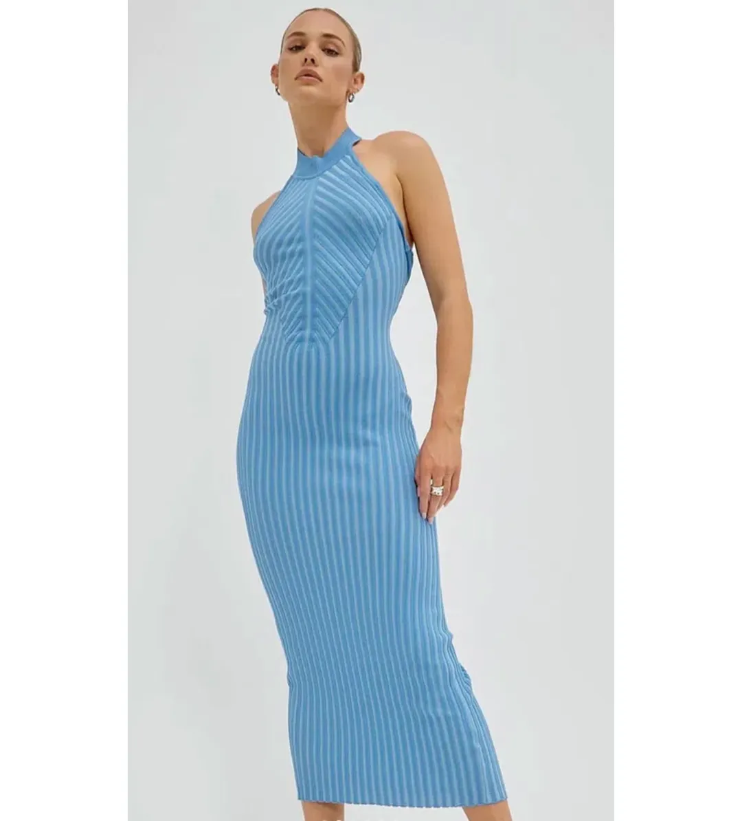 Sovere Intwine Reversible Knit Midi Dress Blue Size 10 for rent on The Volte - main image