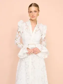 Leo Lin Aliyah Lace Butterfly Sleeve Midi Dress in Snow / White Size 10 for rent on The Volte - image 3