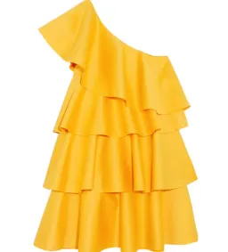 Solace London Tiered Ruffled Crepe Mini Dress Yellow Size 10 for rent on The Volte - image 4