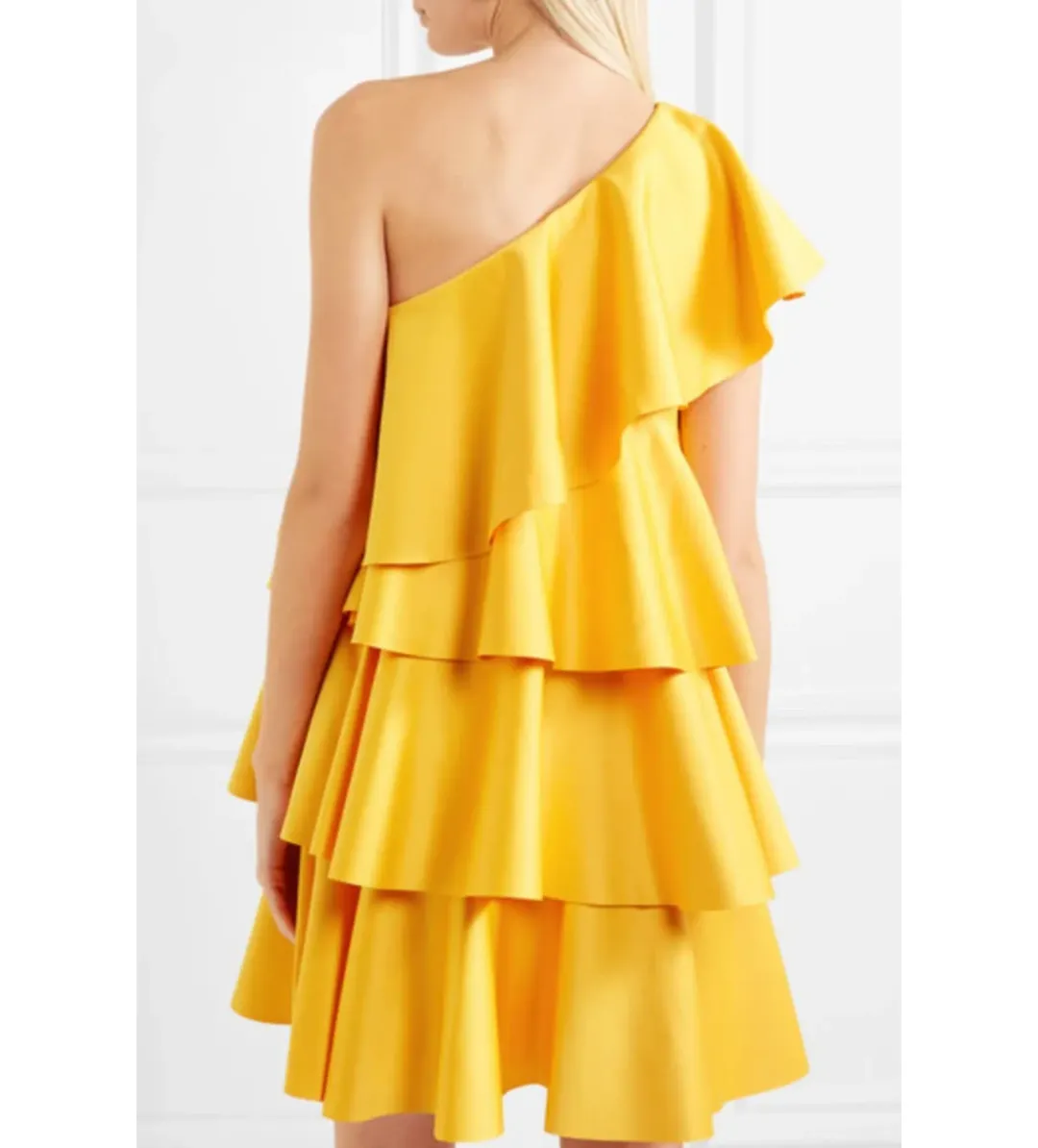 Solace London Tiered Ruffled Crepe Mini Dress Yellow Size 10 for rent on The Volte - main image