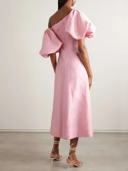 Aje Cadence Ruched Midi Dress in Ballerina Pink Size 10 for rent on The Volte - image 3