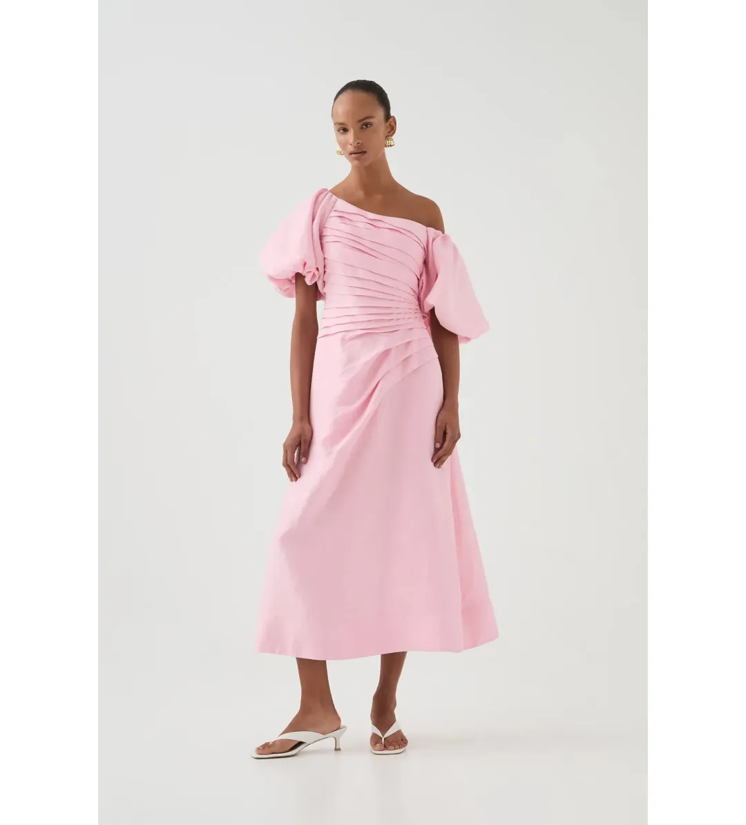 Aje Cadence Ruched Midi Dress in Ballerina Pink Size L / AU 12 for rent on The Volte - main image