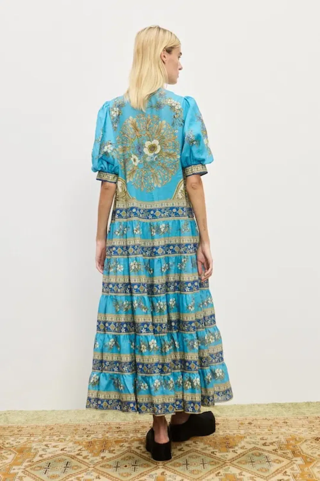 Alemais Cassie Tiered Midi Dress in Blue Size AU 12 for rent on The Volte - main image