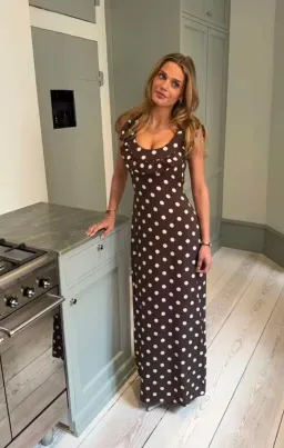 Design By Si Luna Dress with Polka Dots Maxi Brown Size AU 8 for rent on The Volte - image 1