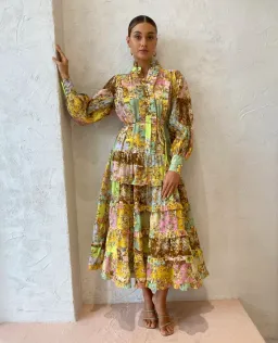 Alemais Matilde Pleat Shirt Dress Multi Size 10 for rent on The Volte - image 1