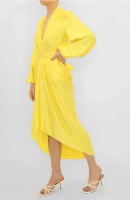 Carla Zampatti V-Neck Waterfall Midi Dress Yellow Size 10 for rent on The Volte - image 2