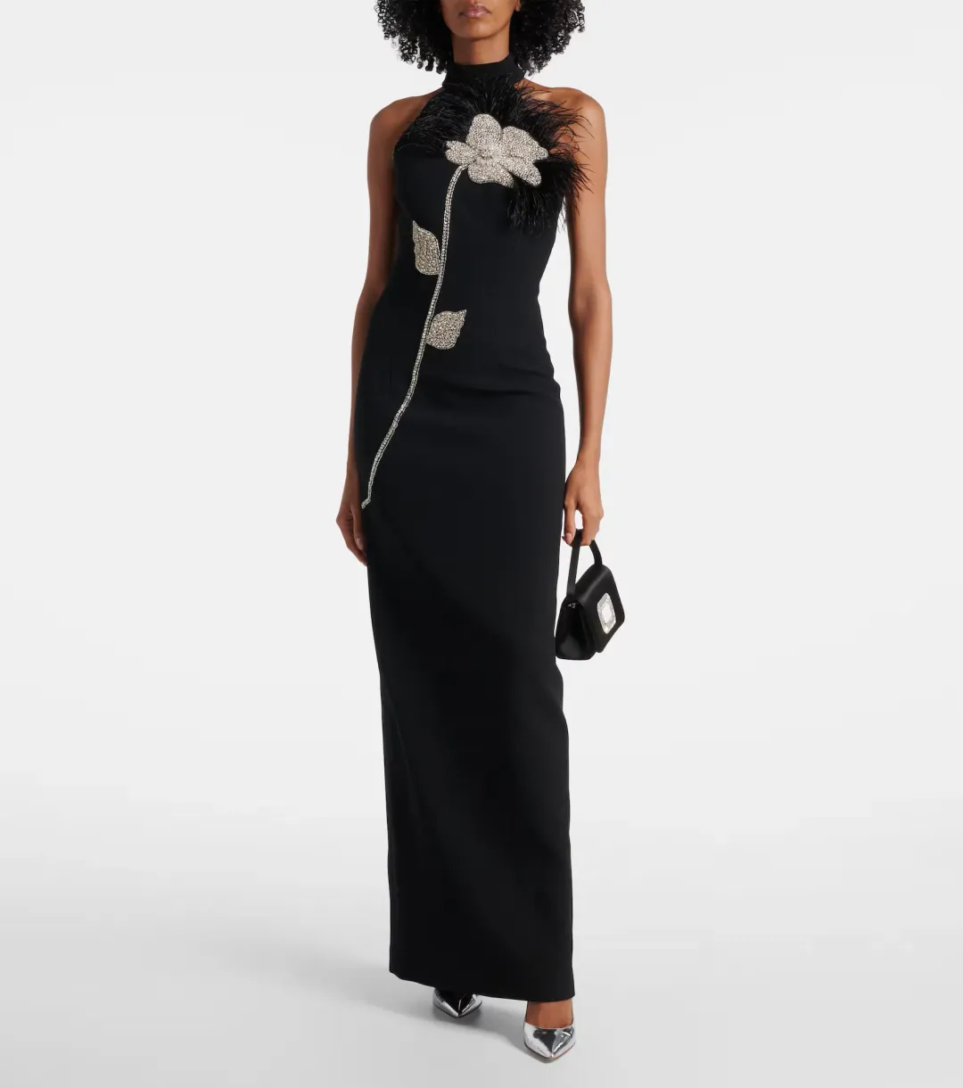 Rebecca Vallance Starlight Embellished Feather Trimmed Gown in Black Size AU 8 for rent on The Volte - main image