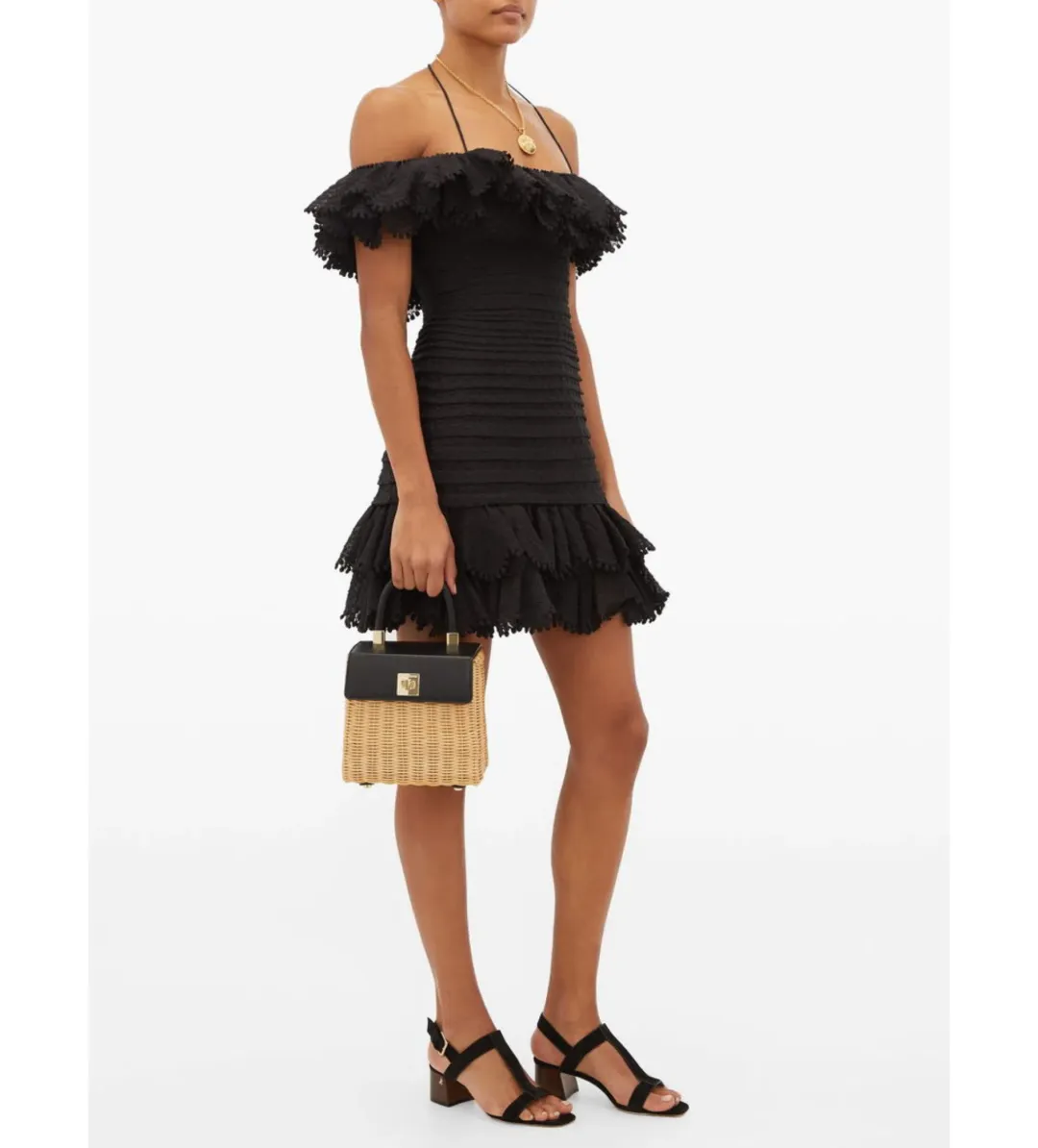 Zimmerman Super Eight Ruffled Pintucked Mini Dress Black Size 0 AU 8 for rent on The Volte - main image