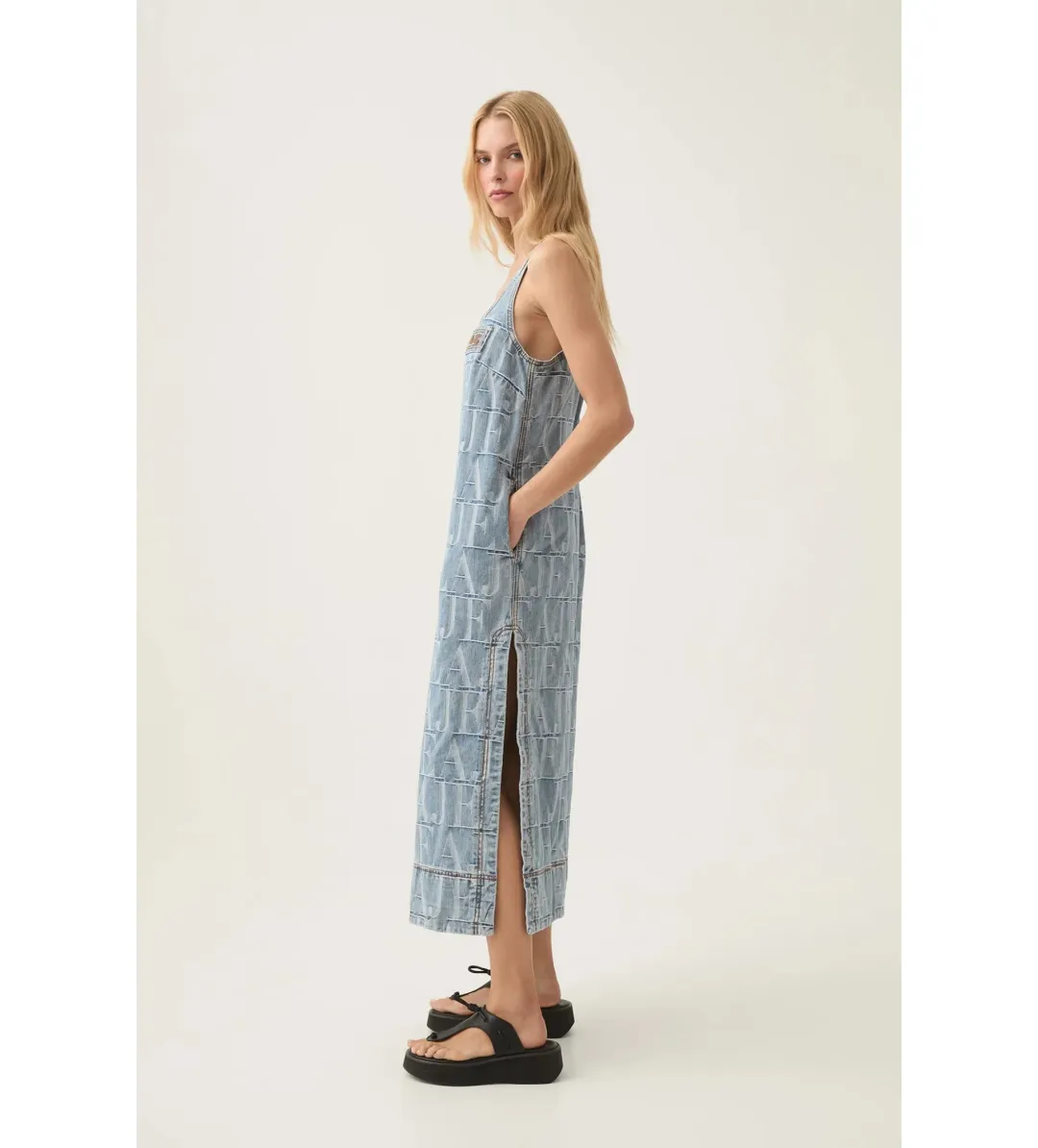 Aje Nostalgia Denim Midi Dress Coastal Logo Wash Size AU 6 for rent on The Volte - main image