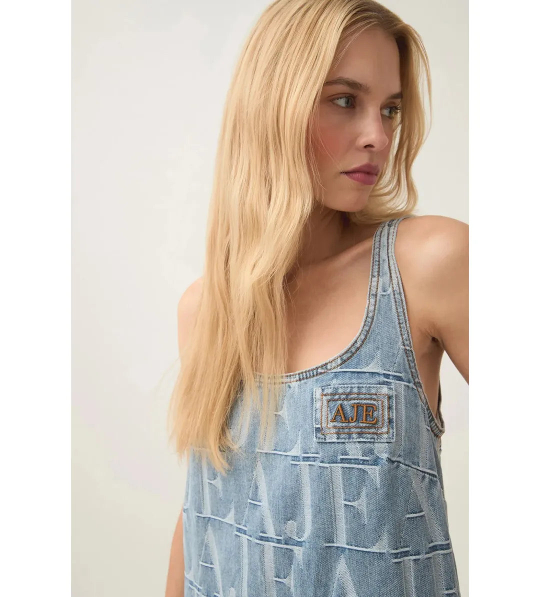 Aje Nostalgia Denim Midi Dress Coastal Logo Wash Size AU 6 for rent on The Volte - main image