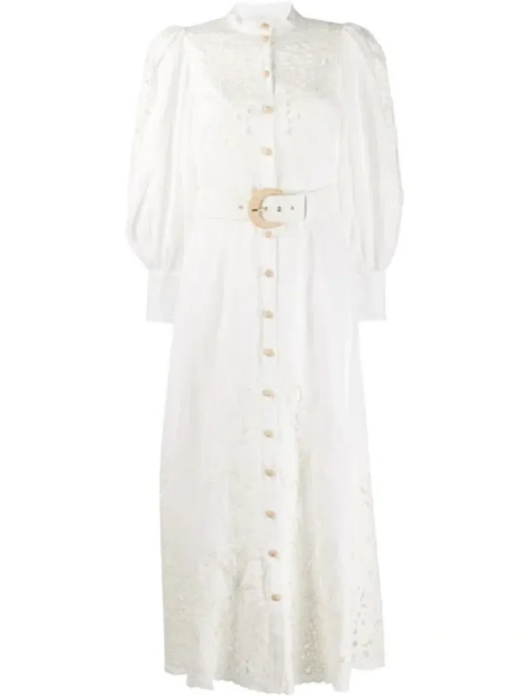 Zimmermann Peggy Belted Broderie Midi Dress White Size AU 12 for rent on The Volte - main image