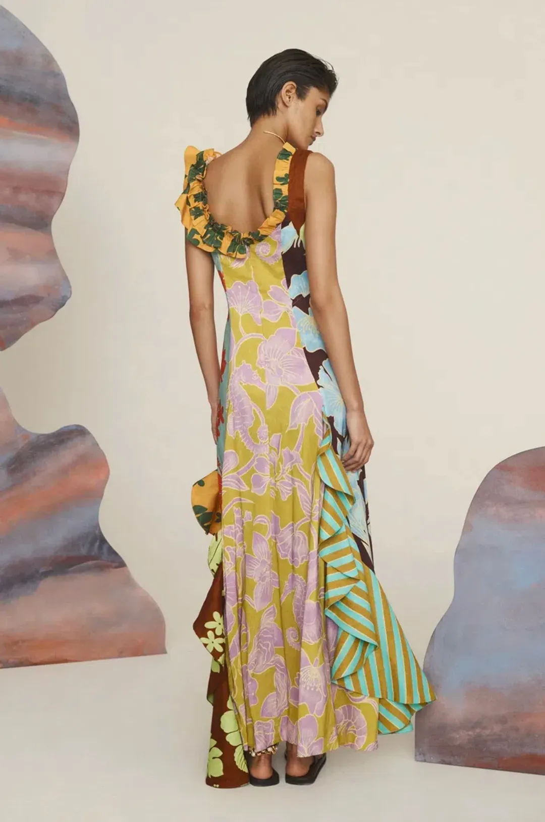 Alemais Poppy Spliced Midi Dress Multi Size 16 for rent on The Volte - main image