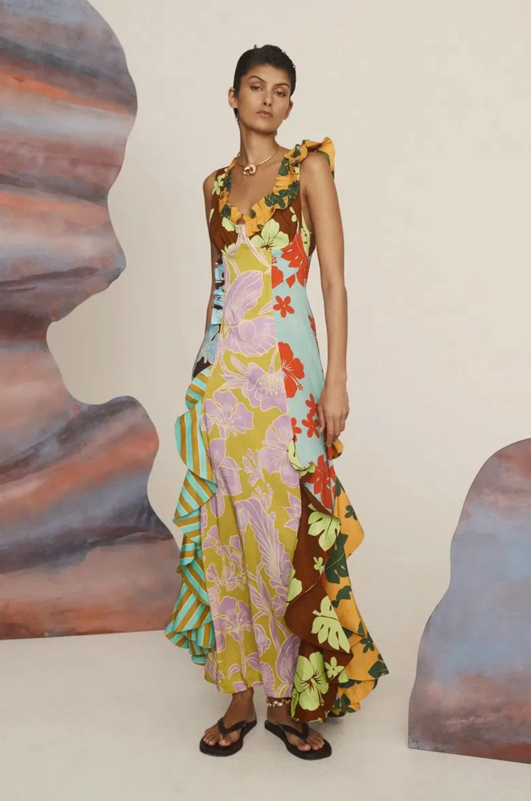 Alemais Poppy Spliced Midi Dress Multi Size 16 for rent on The Volte - main image