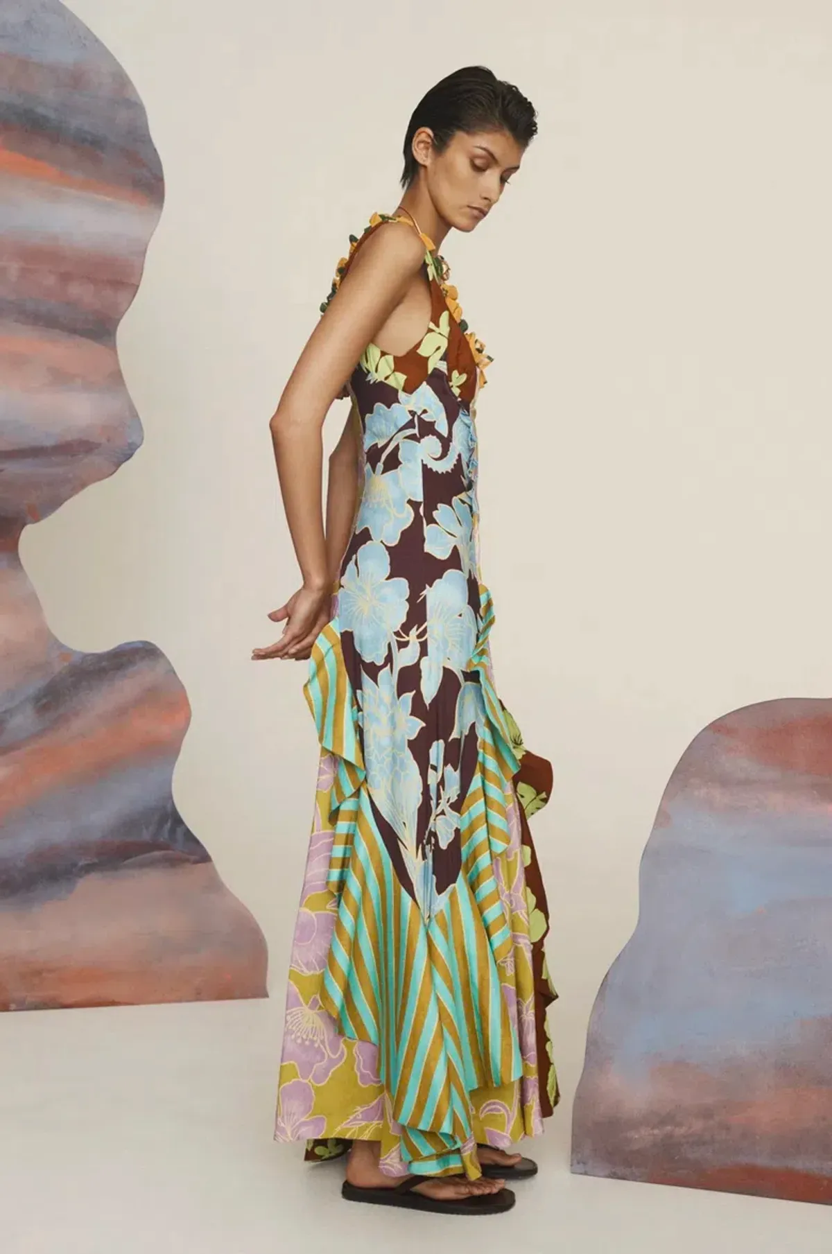 Alemais Poppy Spliced Midi Dress Multi Size 16 - Image 3