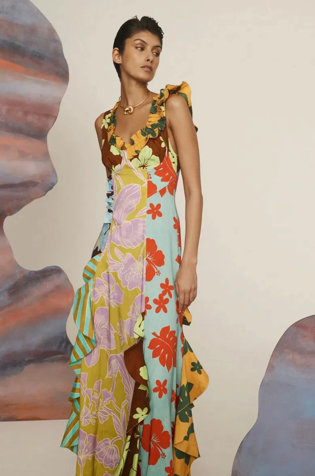 Alemais Poppy Spliced Midi Dress Multi Size 16 for rent on The Volte - main image