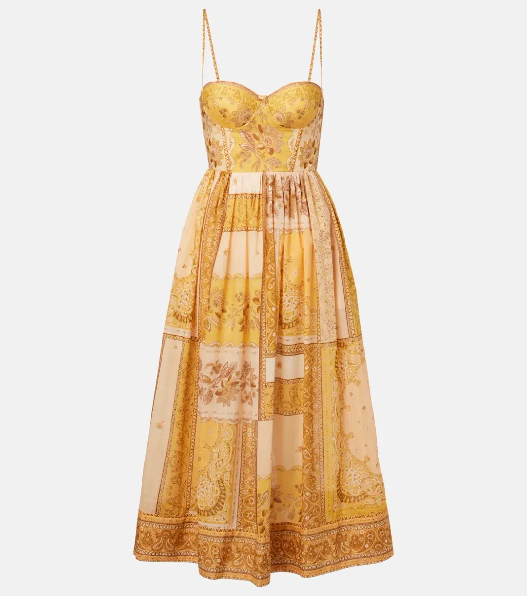Zimmermann The Lucky Corset Midi Dress in Mustard Bandana Size 3/Au 14 for rent on The Volte - main image