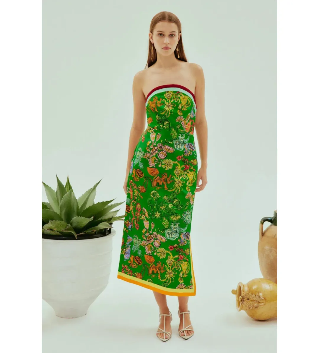 Alemais Fiesta Bodice Midi Dress Green Print Size AU 16 for rent on The Volte - main image