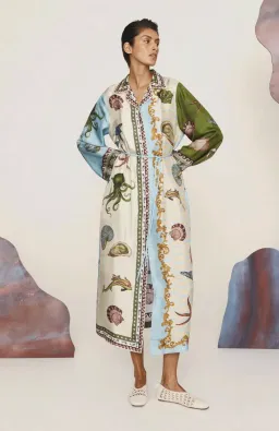 Alemais Bath House Silk Shirtdress Multi Size 16 for rent on The Volte - image 1