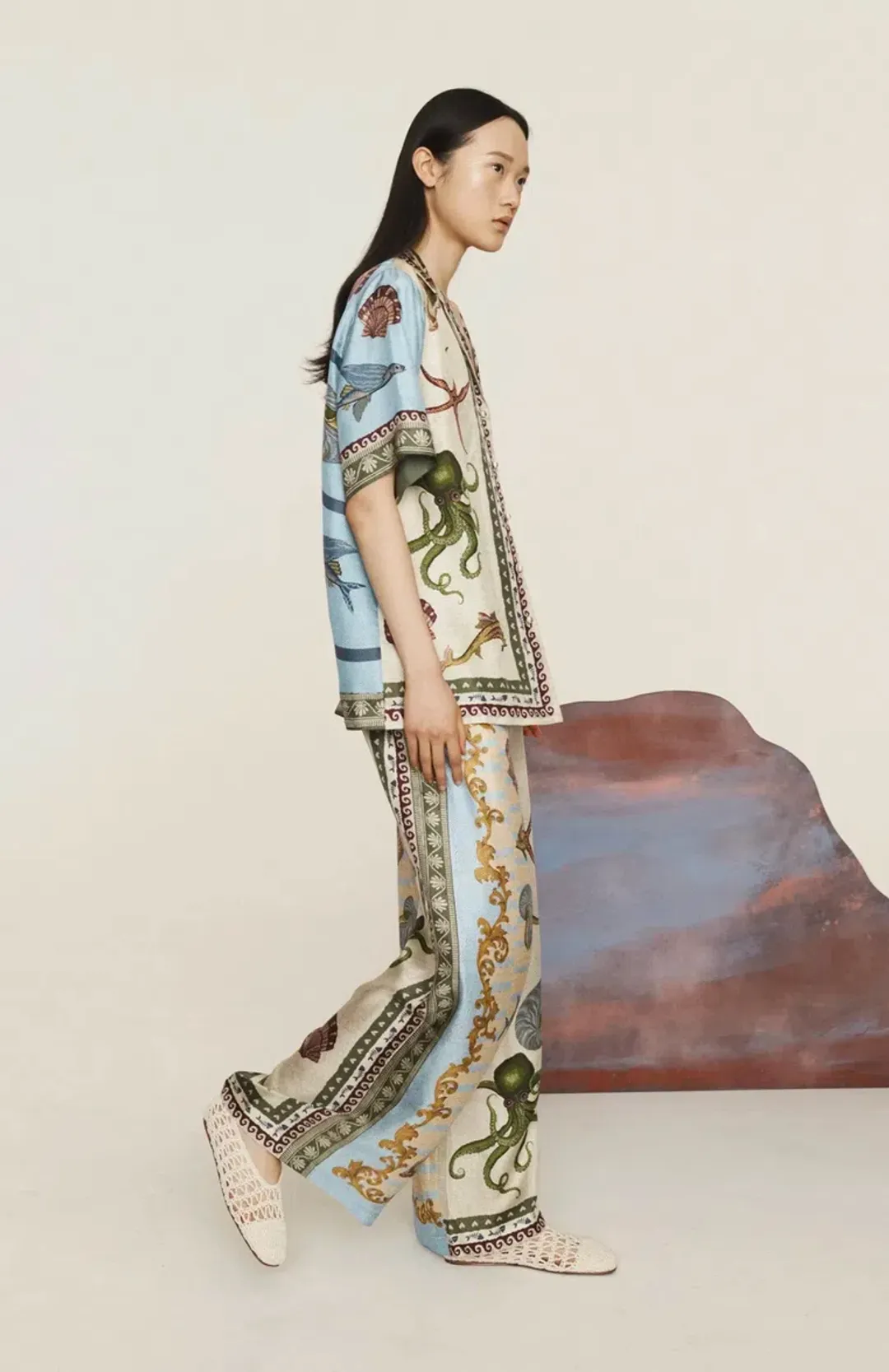 Alemais Bath House Silk Shirt and Pant Set Muliti Size 16 for rent on The Volte - main image