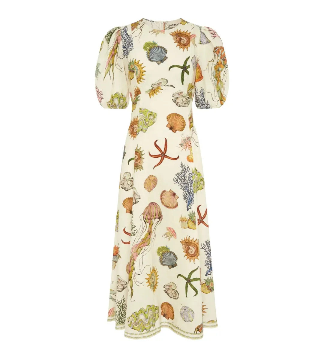 Alemais Sea Midi Dress Cream Print Size AU 16 for rent on The Volte - main image