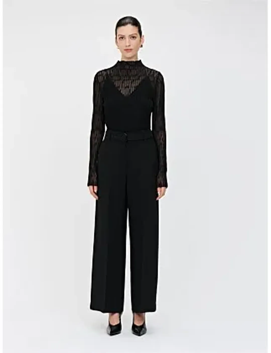 Veronika Maine Sheer Wave Funnel Neck Knit Black Size for rent on The Volte - main image
