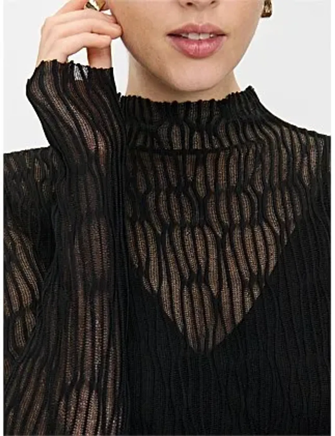 Veronika Maine Sheer Wave Funnel Neck Knit Black Size for rent on The Volte - main image