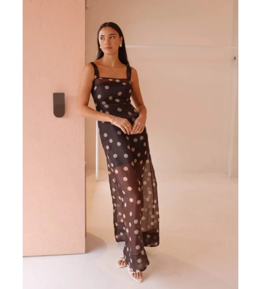 By Nicola Goldie Maxi Dress Chocolate Polka Size AU 6 for rent on The Volte - main image