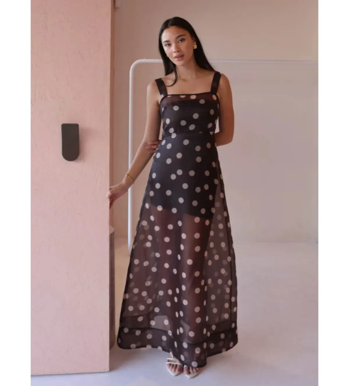 By Nicola Goldie Maxi Dress Chocolate Polka Size AU 6 for rent on The Volte - main image
