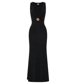 MESHKI Beck Plunge Maxi Dress Black with Floral Hardware Size S AU 8 for rent on The Volte - image 4